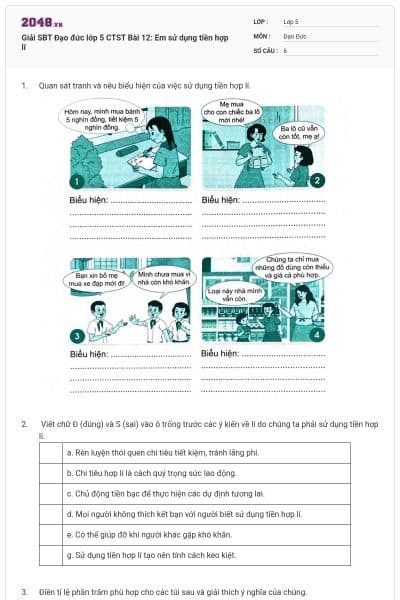 Giải SBT Đạo đức lớp 5 CTST Bài 12: Em sử dụng tiền hợp lí