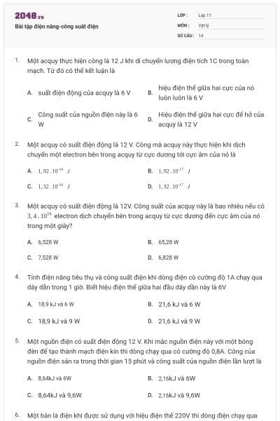 Bài tập điện năng-công suất điện