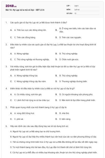 Bài 10. Hy Lạp và la mã cổ đại - SBT LS 6