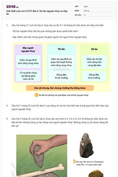 Giải SGK Lịch sử 6 CTST Bài 4: Xã hội nguyên thủy có đáp án