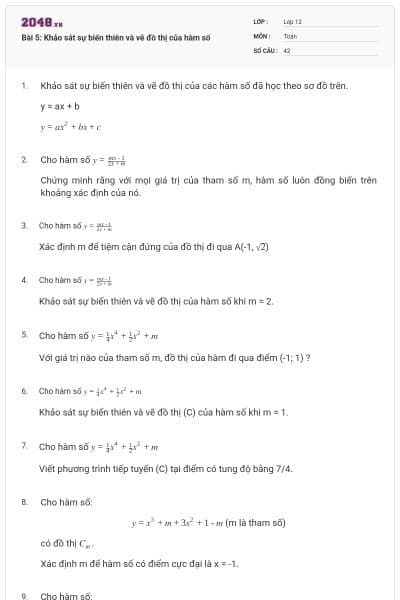 Bài 5: Khảo sát sự biến thiên và vẽ đồ thị của hàm số