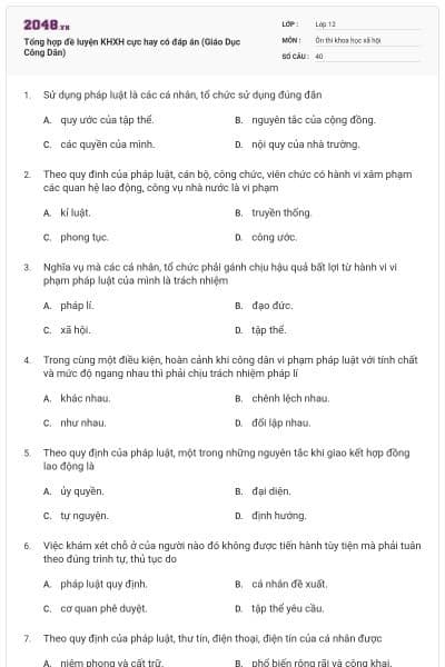 Tổng hợp đề luyện KHXH cực hay có đáp án (Giáo Dục Công Dân)