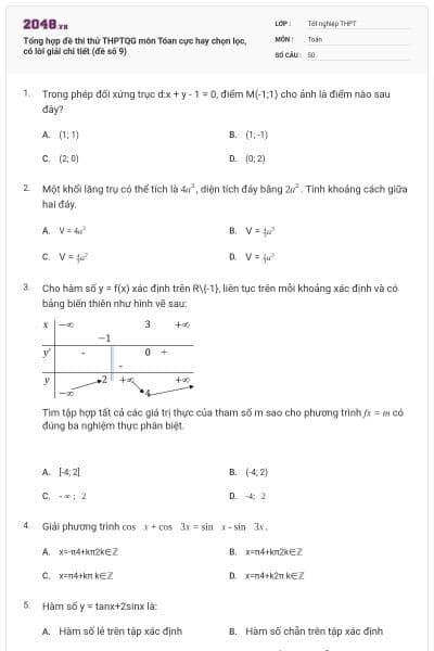 Tổng hợp đề thi thử THPTQG môn Tóan cực hay chọn lọc, có lời giải chi tiết (đề số 9)