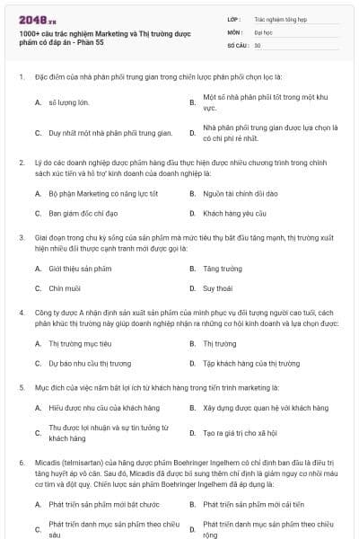 1000+ câu trắc nghiệm Marketing và Thị trường dược phẩm có đáp án - Phần 55