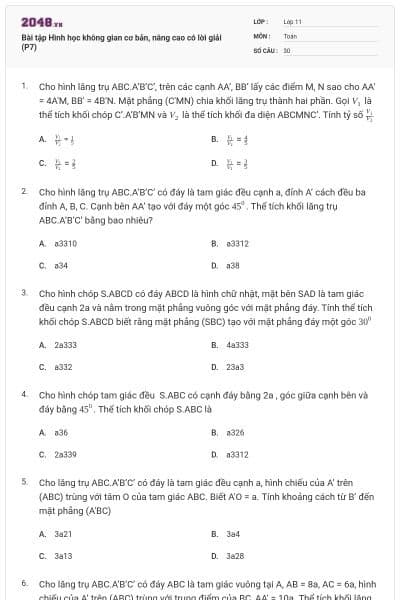Bài tập Hình học không gian cơ bản, nâng cao có lời giải (P7)