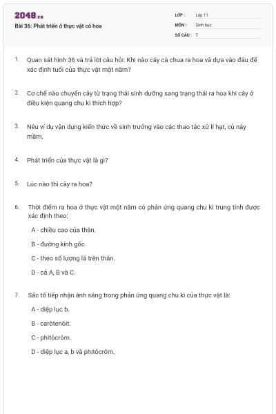 Bài 36: Phát triển ở thực vật có hoa