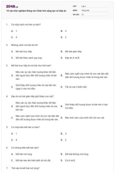 10 câu trắc nghiệm Rừng mơ Chân trời sáng tạo có đáp án