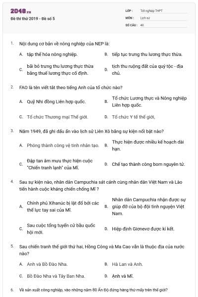 Đề thi thử 2019 - Đề số 5