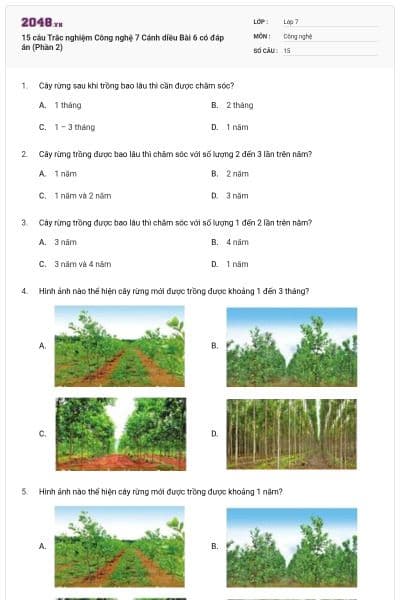 15 câu Trắc nghiệm Công nghệ 7 Cánh diều Bài 6 có đáp án (Phần 2)