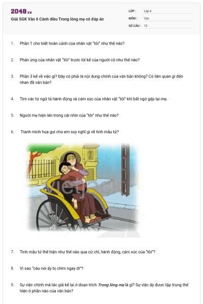 Giải SGK Văn 6 Cánh diều Trong lòng mẹ có đáp án