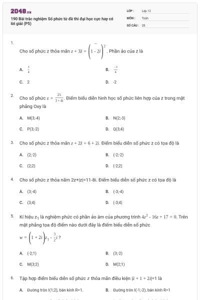 190 Bài trắc nghiệm Số phức từ đề thi đại học cực hay có lời giải (P5)