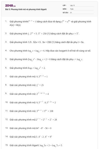 Bài 5: Phương trình mũ và phương trình lôgarit