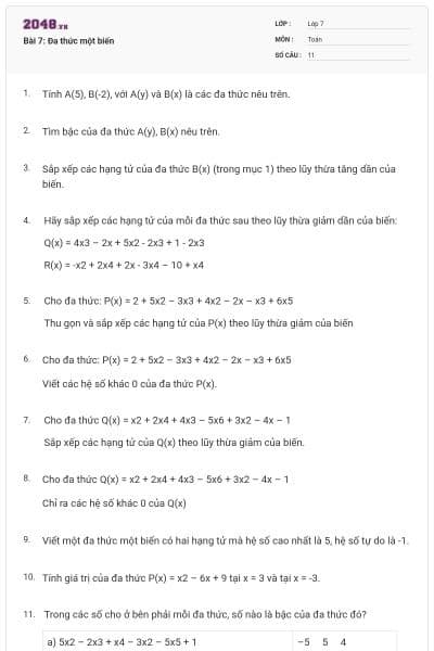 Bài 7: Đa thức một biến
