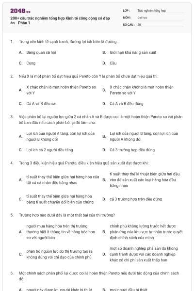 200+ câu trắc nghiệm tổng hợp Kinh tế công cộng có đáp án - Phần 1