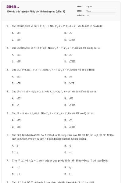 100 câu trắc nghiệm Phép dời hình nâng cao (phần 4)