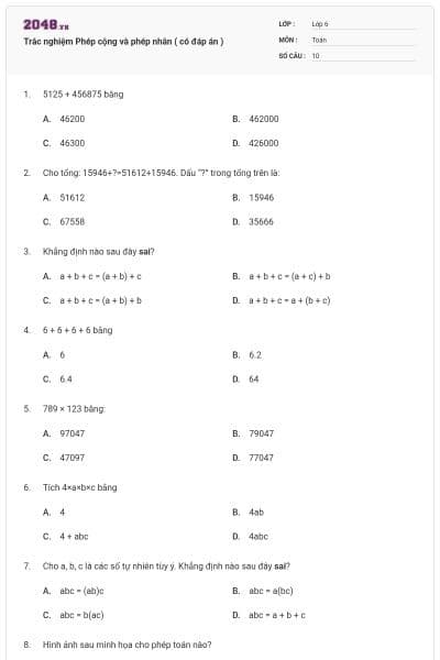 Trắc nghiệm Phép cộng và phép nhân ( có đáp án )