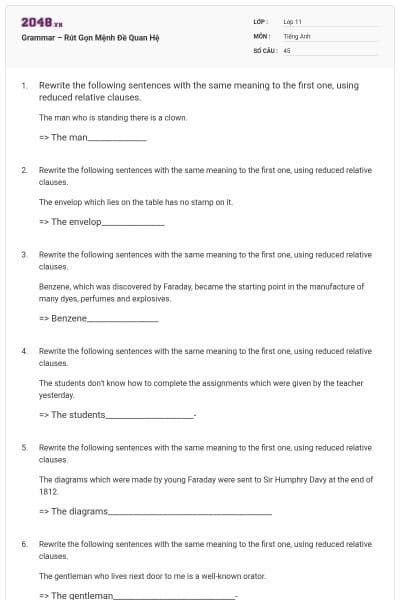 Grammar – Rút Gọn Mệnh Đề Quan Hệ