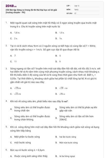 250 Bài tập Sóng cơ trong đề thi thử Đại học có lời giải (trường chuyên - P6)