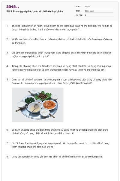 Bài 5: Phương pháp bảo quản và chế biến thực phẩm