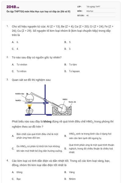 Ôn tập THPTGQ môn Hóa Học cực hay có đáp án (Đề số 8)