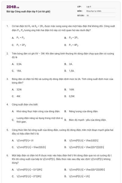 Bài tập Công suất điện lớp 9 (có lời giải)