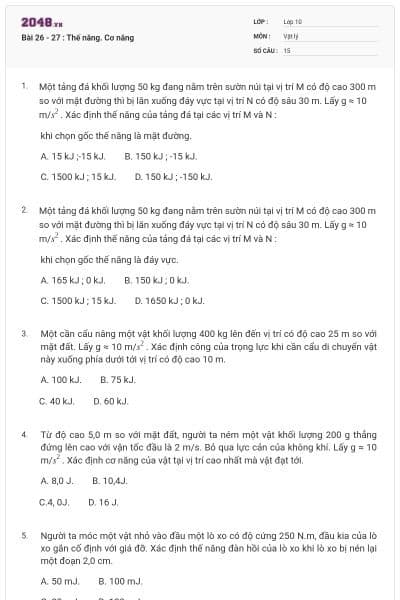 Bài 26 - 27 : Thế năng. Cơ năng