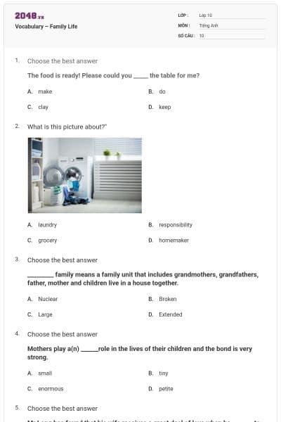 Vocabulary – Family Life