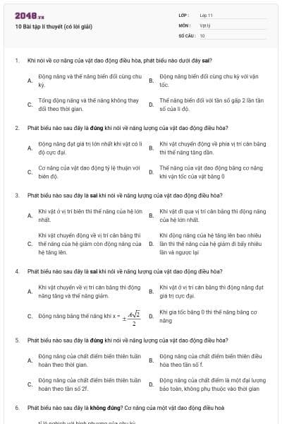 10 Bài tập lí thuyết (có lời giải)