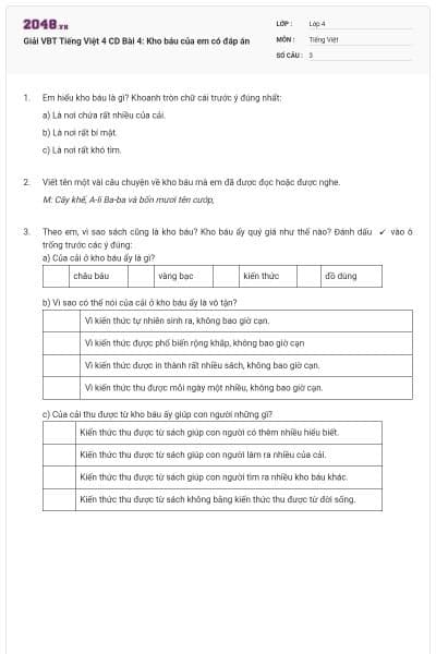 Giải VBT Tiếng Việt 4 CD Bài 4: Kho báu của em có đáp án