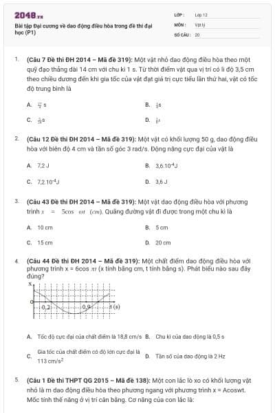Bài tập Đại cương về dao động điều hòa trong đề thi đại học (P1)