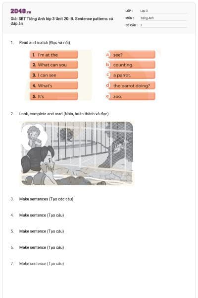 Giải SBT Tiếng Anh lớp 3 Unit 20: B. Sentence patterns có đáp án