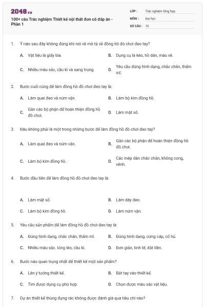 100+ câu Trắc nghiệm Thiết kế nội thất đơn có đáp án - Phần 1