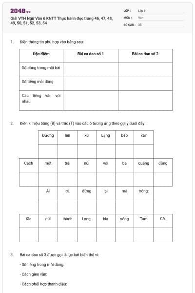 Giải VTH Ngữ Văn 6 KNTT Thực hành đọc trang 46, 47, 48, 49, 50, 51, 52, 53, 54