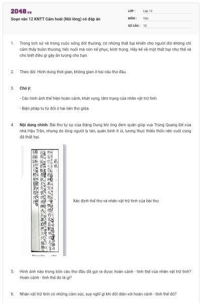 Soạn văn 12 KNTT Cảm hoài (Nỗi lòng) có đáp án