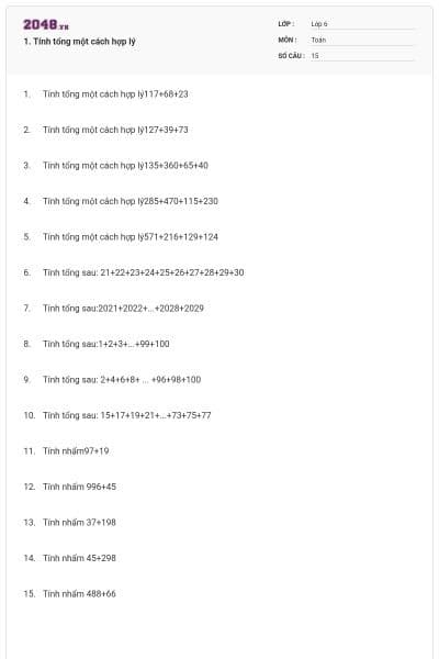 1. Tính tổng một cách hợp lý
