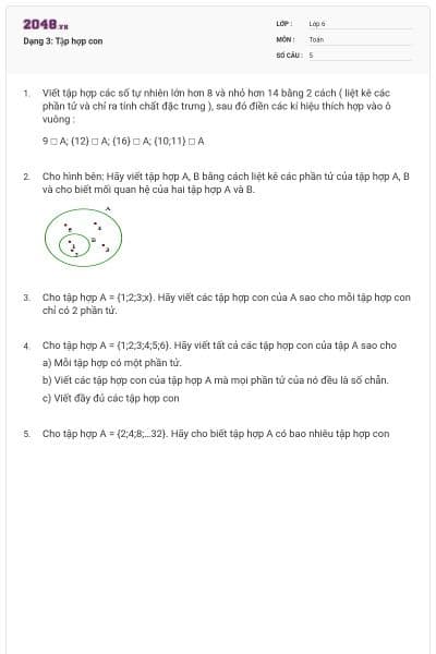 Dạng 3: Tập hợp con