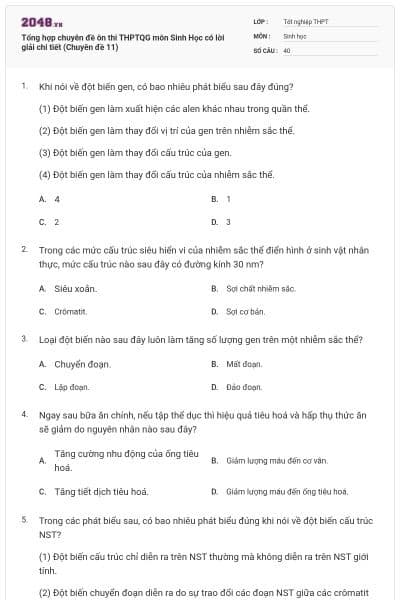 Tổng hợp chuyên đề ôn thi THPTQG môn Sinh Học có lời giải chi tiết (Chuyên đề 11)
