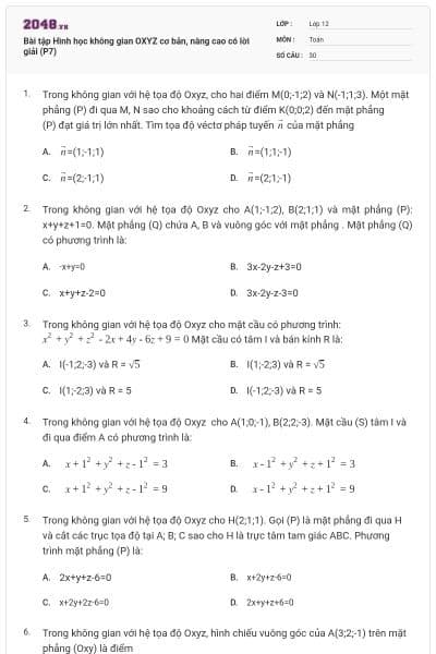 Bài tập Hình học không gian OXYZ cơ bản, nâng cao có lời giải (P7)