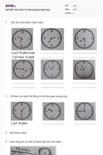 Giải VBT Toán 3 Bài 14: Xem đồng hồ (tiếp theo)