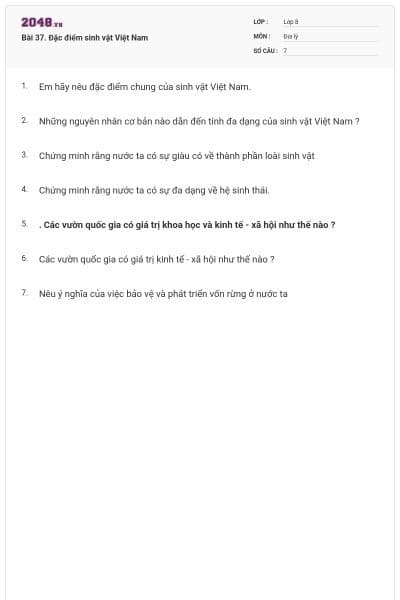Bài 37. Đặc điểm sinh vật Việt Nam