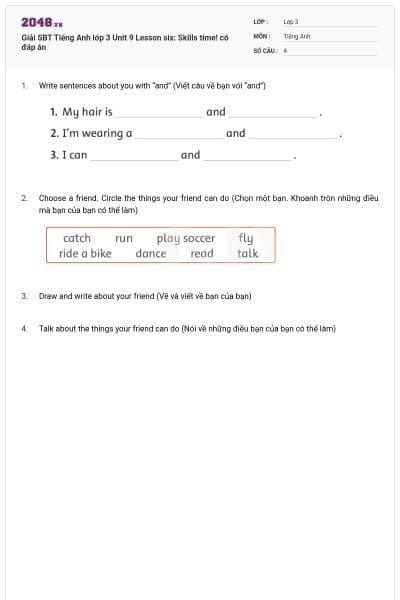 Giải SBT Tiếng Anh lớp 3 Unit 9 Lesson six: Skills time! có đáp án