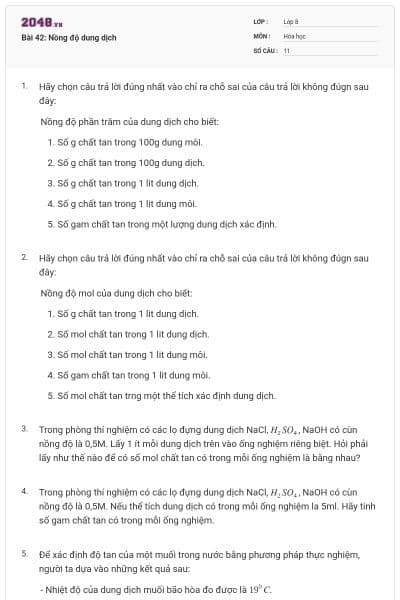 Bài 42: Nồng độ dung dịch