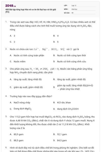 400 Bài tập tổng hợp Hóa vô cơ ôn thi Đại học có lời giải (P2)