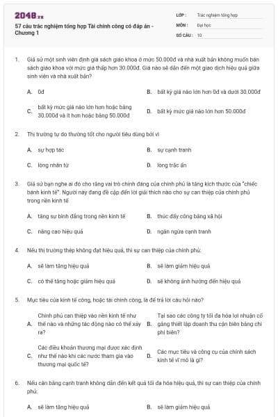 57 câu trắc nghiệm tổng hợp Tài chính công có đáp án - Chương 1