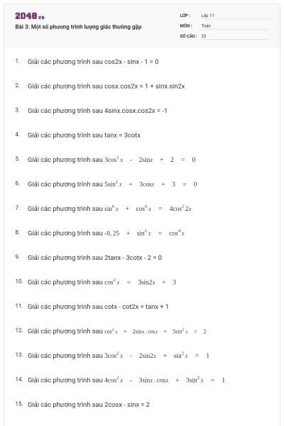 Bài 3: Một số phương trình lượng giác thường gặp