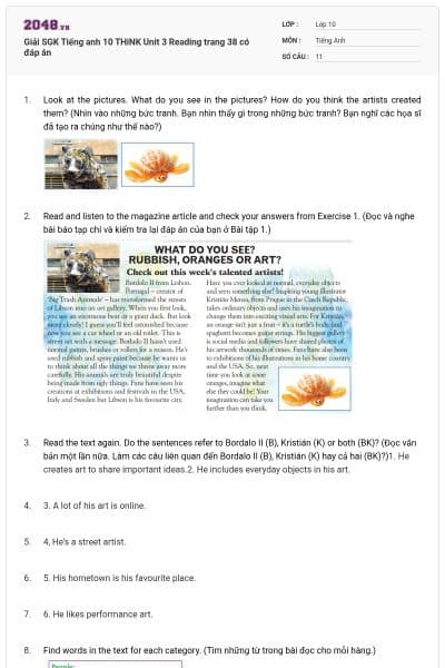 Giải SGK Tiếng anh 10 THiNK Unit 3 Reading trang 38 có đáp án