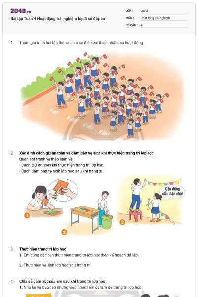 Bài tập Tuần 4 Hoạt động trải nghiệm lớp 3 có đáp án
