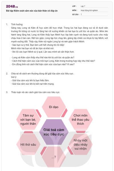 Bài tập Kiểm soát cảm xúc của bản thân có đáp án