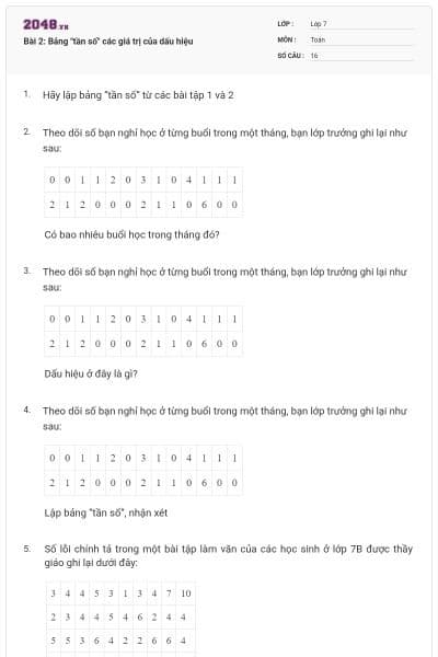 Bài 2: Bảng "tần số" các giá trị của dấu hiệu