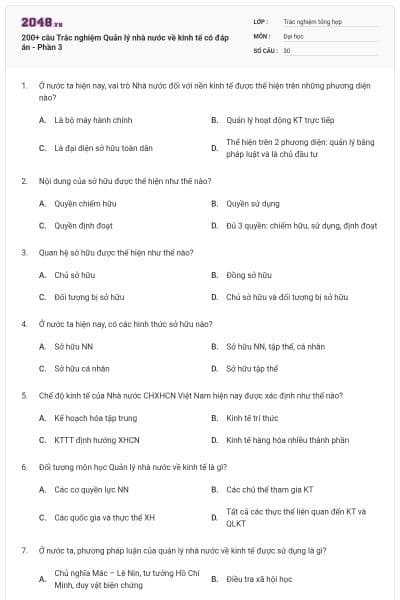 200+ câu Trắc nghiệm Quản lý nhà nước về kinh tế có đáp án - Phần 3